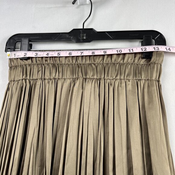 Zara Accordian Pleated Midi Skirt Womens XS Bronze Flowy Elastic Waist Shimmer - Picture 3 of 11